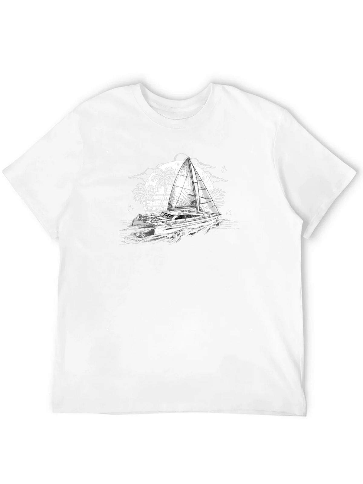 Black T-Shirt with Sailing Boat Graphic product image 11