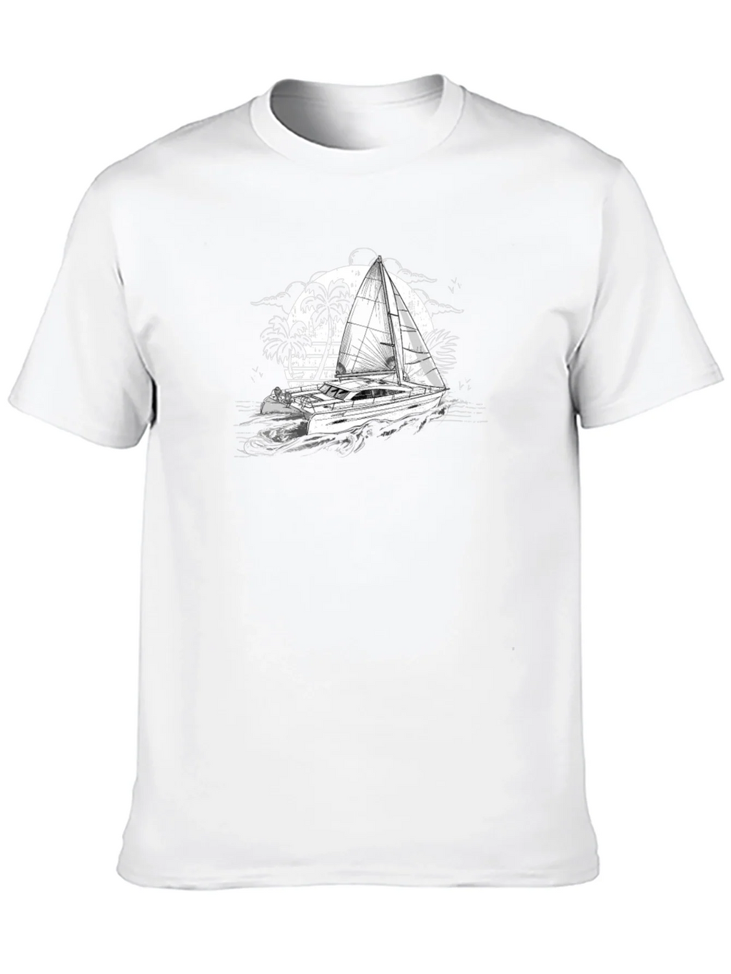 Black T-Shirt with Sailing Boat Graphic product image 9