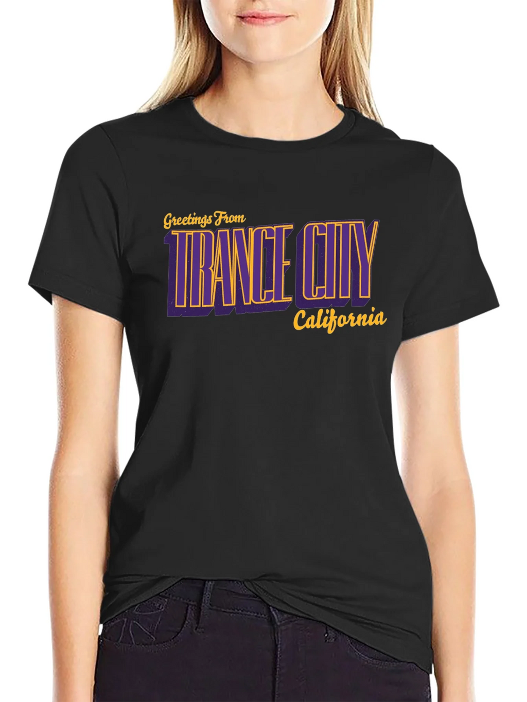 Trance City California Black T-Shirt - Retro Graphic Tee product image 2