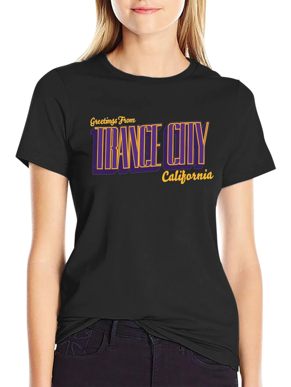 Trance City California Black T-Shirt - Retro Graphic Tee product image 2