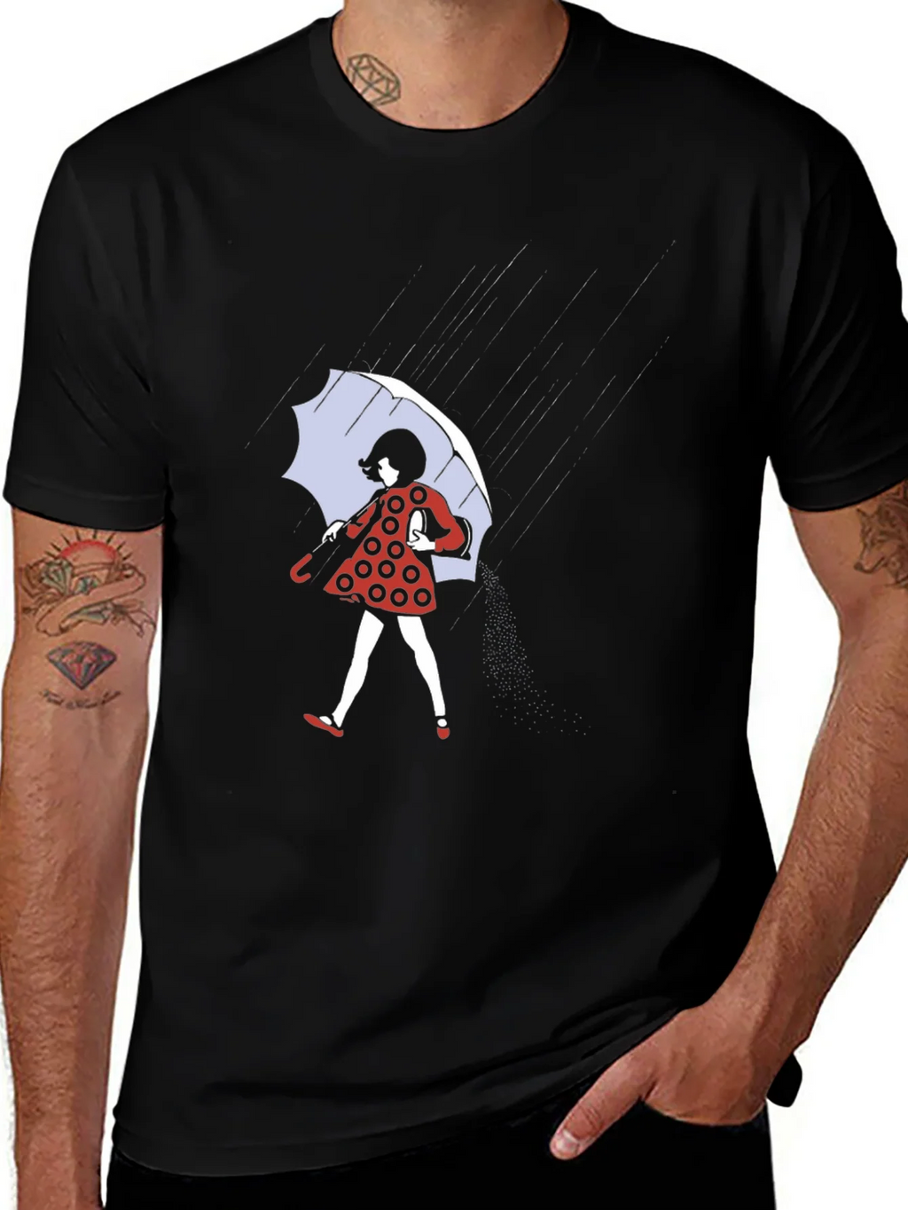 Rainy Day T-Shirt: Polka Dot Dress & Umbrella product image 1