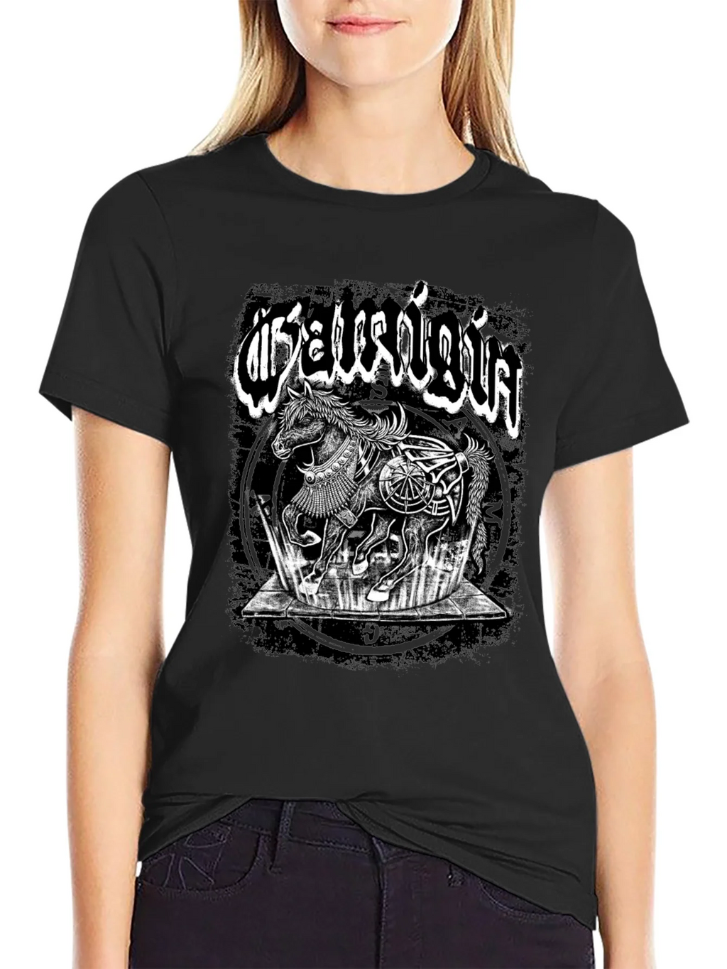 Mystic Horse Graphic Tee - Black Cotton T-Shirt product image 2