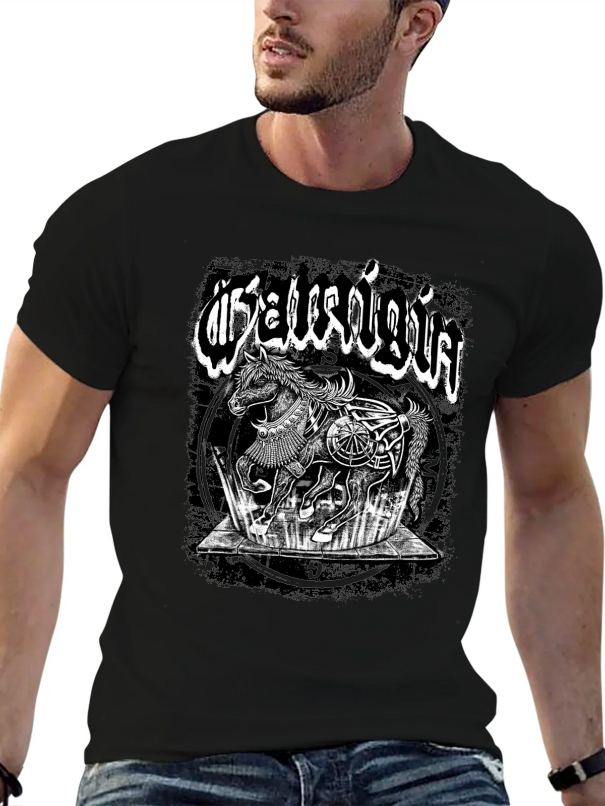 Mystic Horse Graphic Tee - Black Cotton T-Shirt product image 6