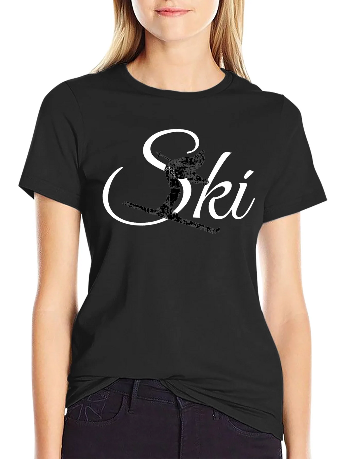 Ski Silhouette Graphic Tee - Black Cotton T-Shirt product image 2