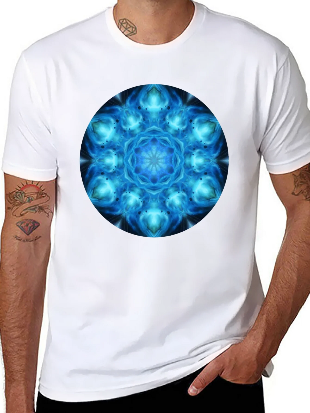 Cosmic Blue Mandala Graphic T-Shirt - Mens Black Tee product image 2