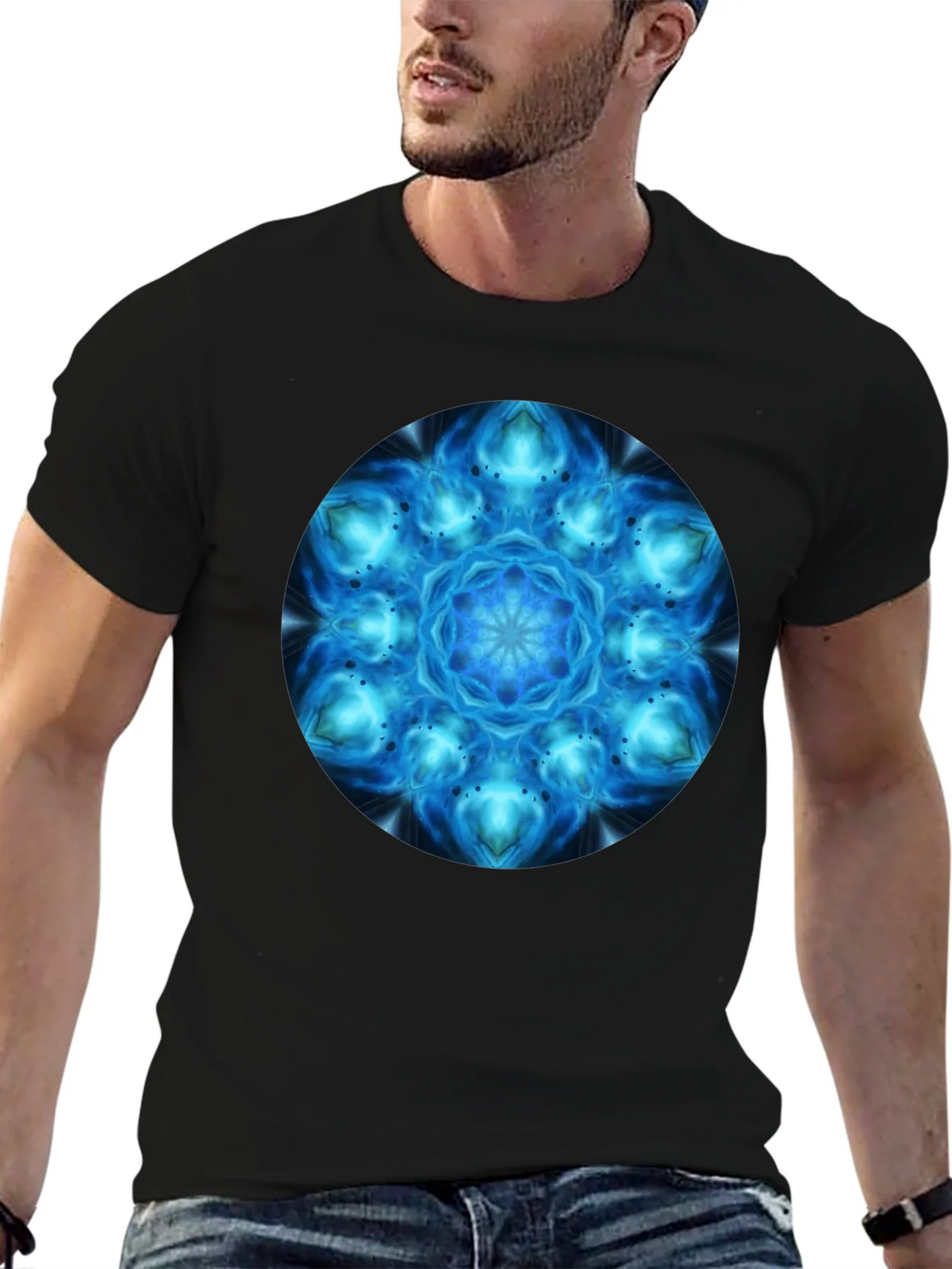 Cosmic Blue Mandala Graphic T-Shirt - Mens Black Tee product image 1