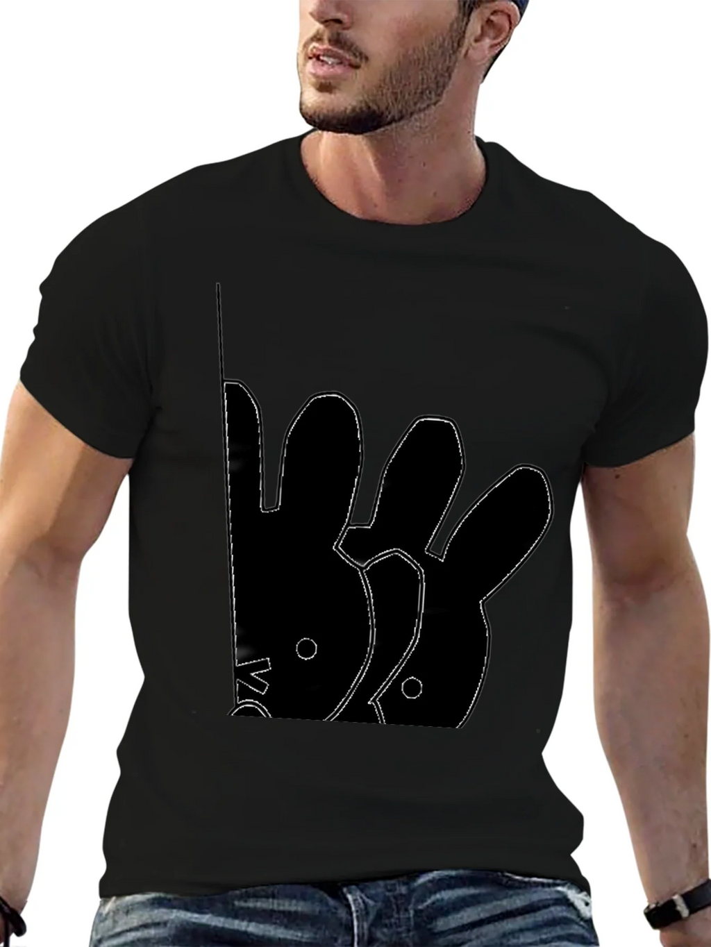 Abstract Rabbit Graphic Black T-Shirt product image 6