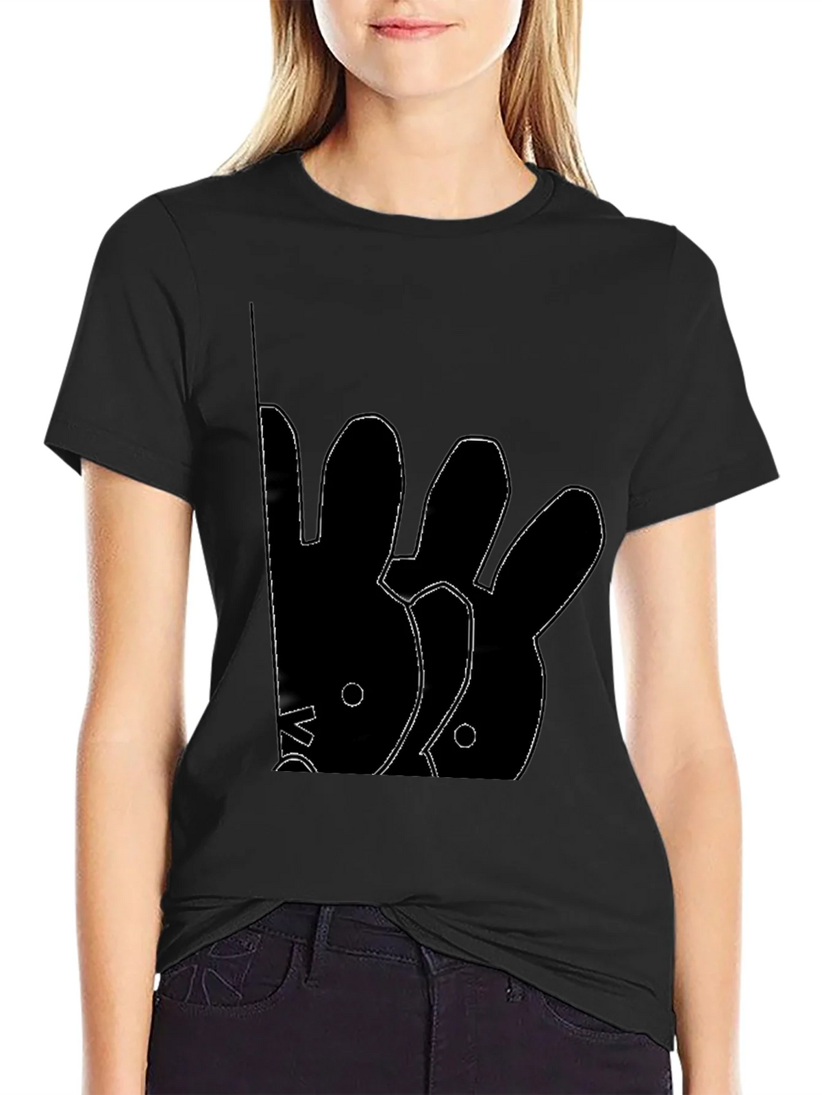 Abstract Rabbit Graphic Black T-Shirt product image 2