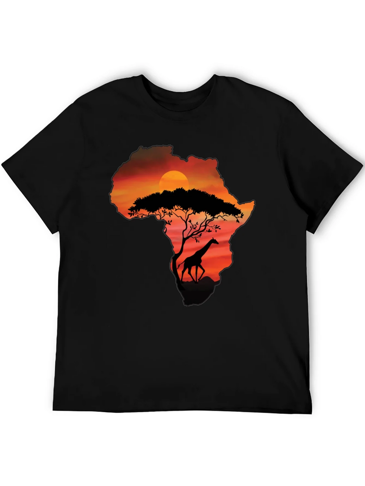 African Sunset Giraffe Graphic Tee - Black product image 5