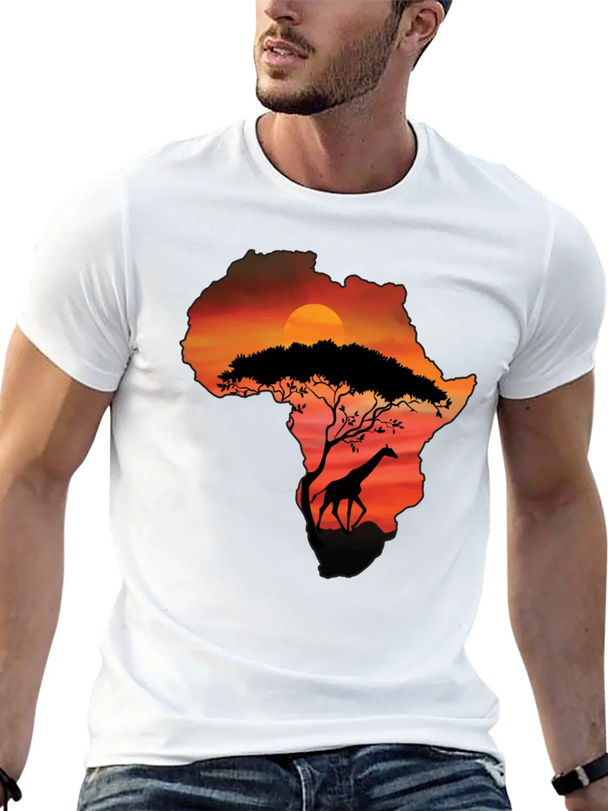 African Sunset Giraffe Graphic Tee - Black product image 12