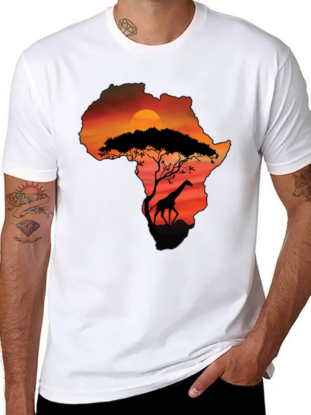 African Sunset Giraffe Graphic Tee - Black product image 7