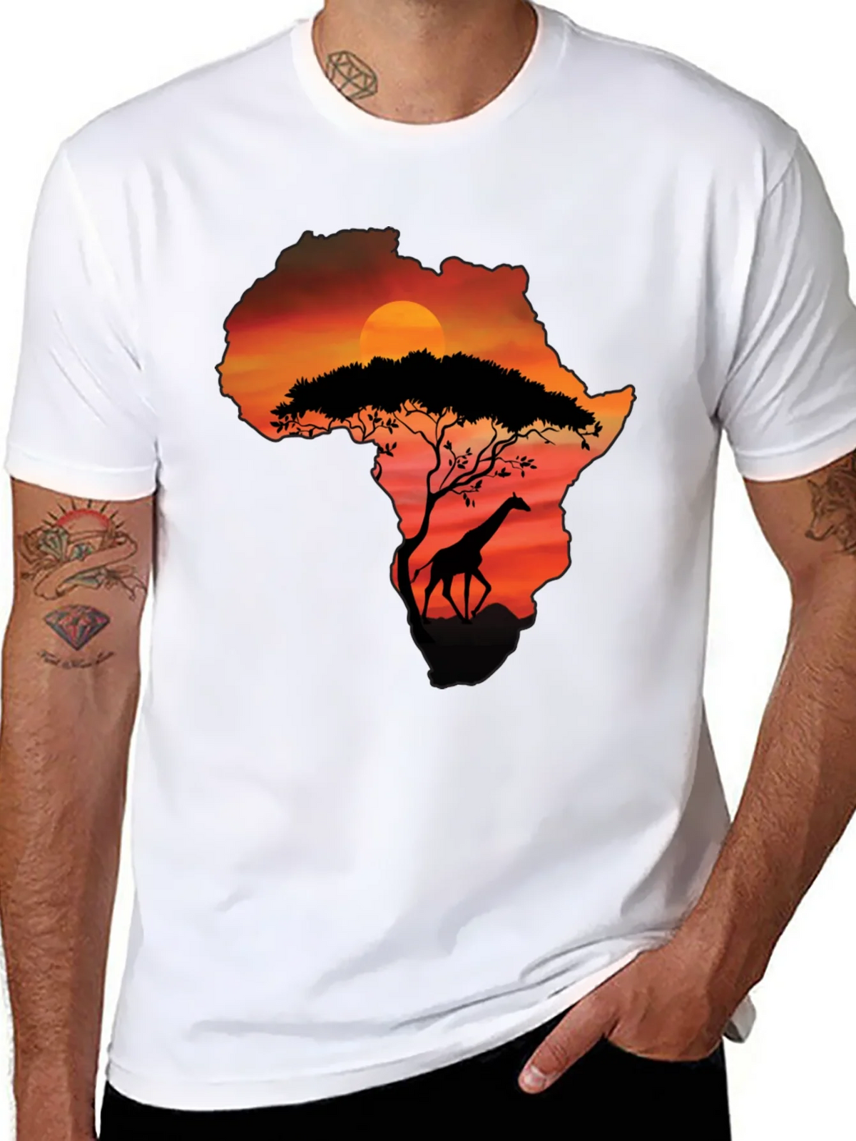 African Sunset Giraffe Graphic Tee - Black product image 7