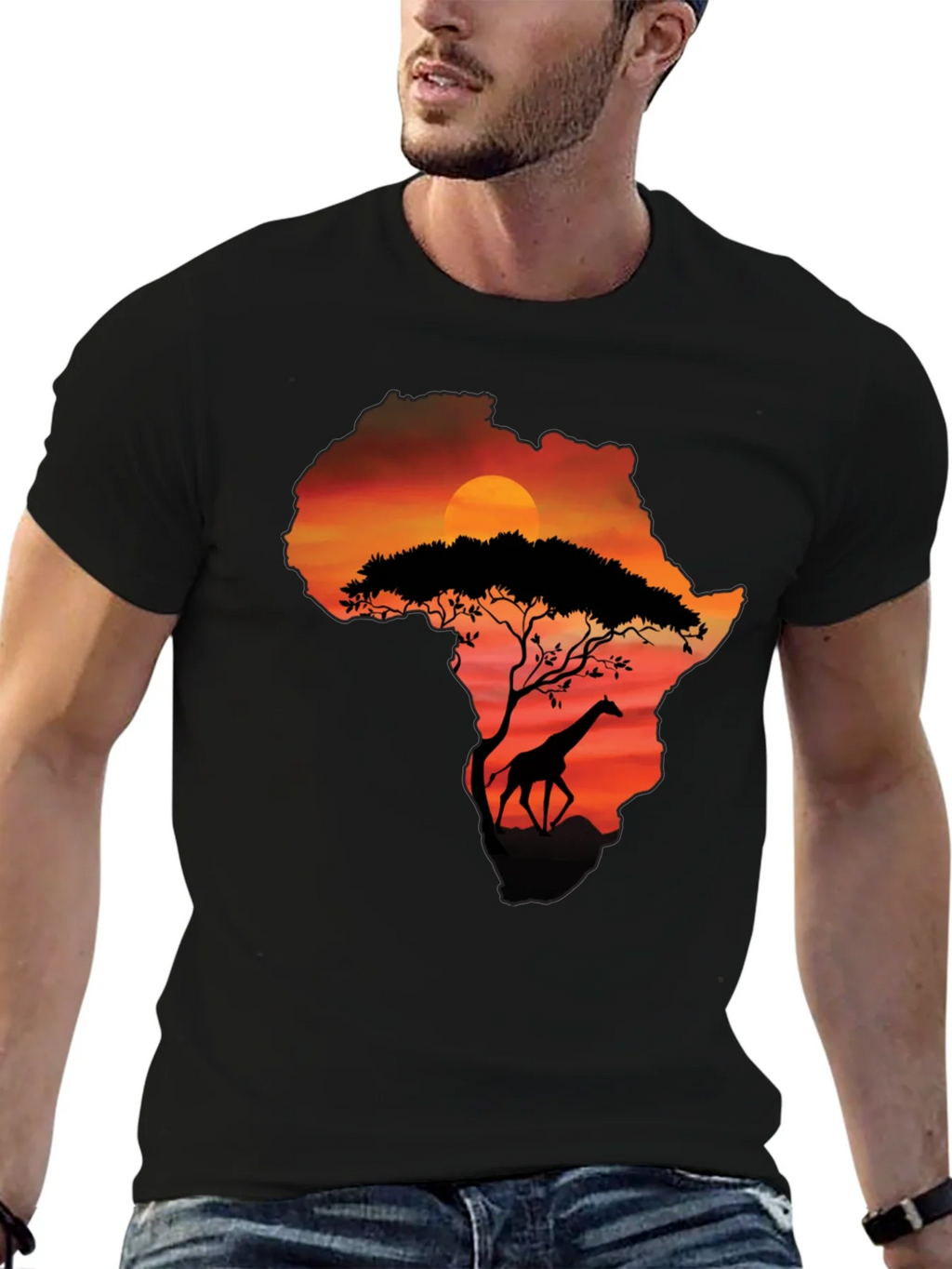 African Sunset Giraffe Graphic Tee - Black product image 6
