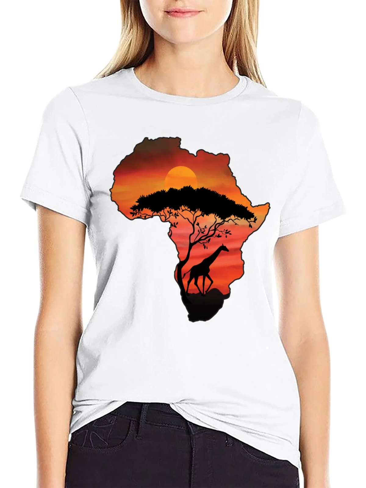 African Sunset Giraffe Graphic Tee - Black product image 8