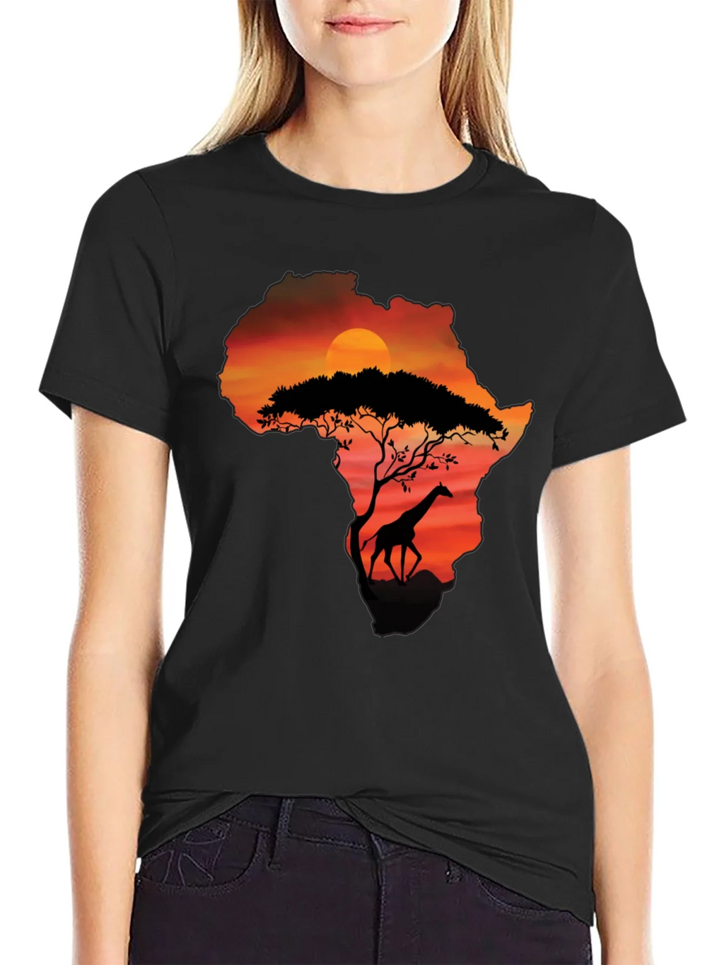 African Sunset Giraffe Graphic Tee - Black product image 2