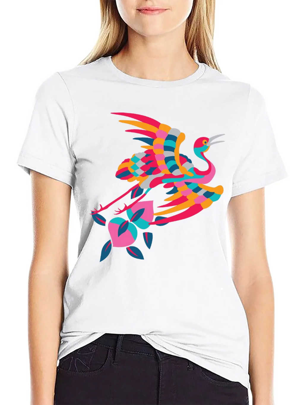 Stylish Crane Graphic Black T-Shirt product image 8