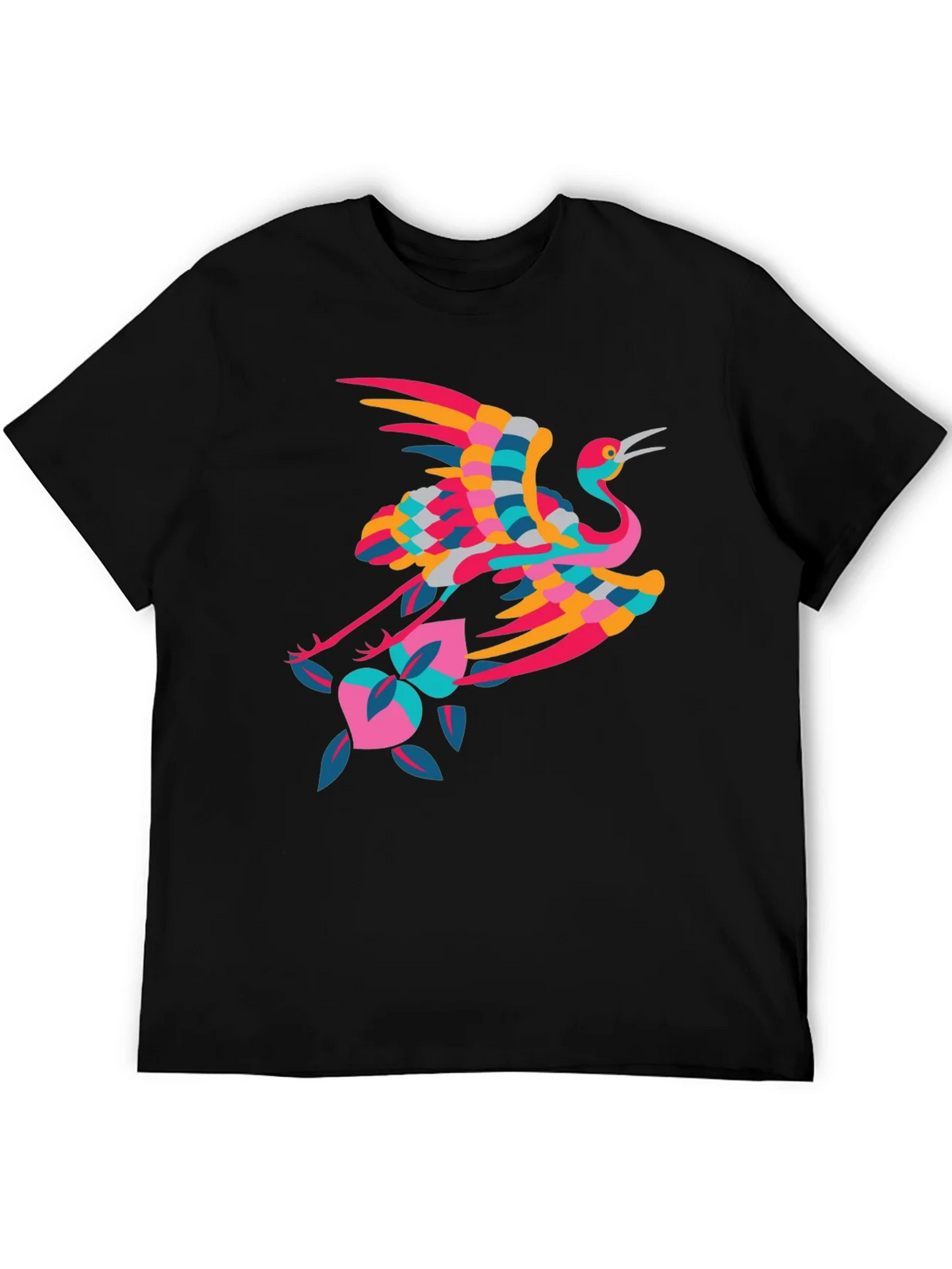 Stylish Crane Graphic Black T-Shirt product image 5