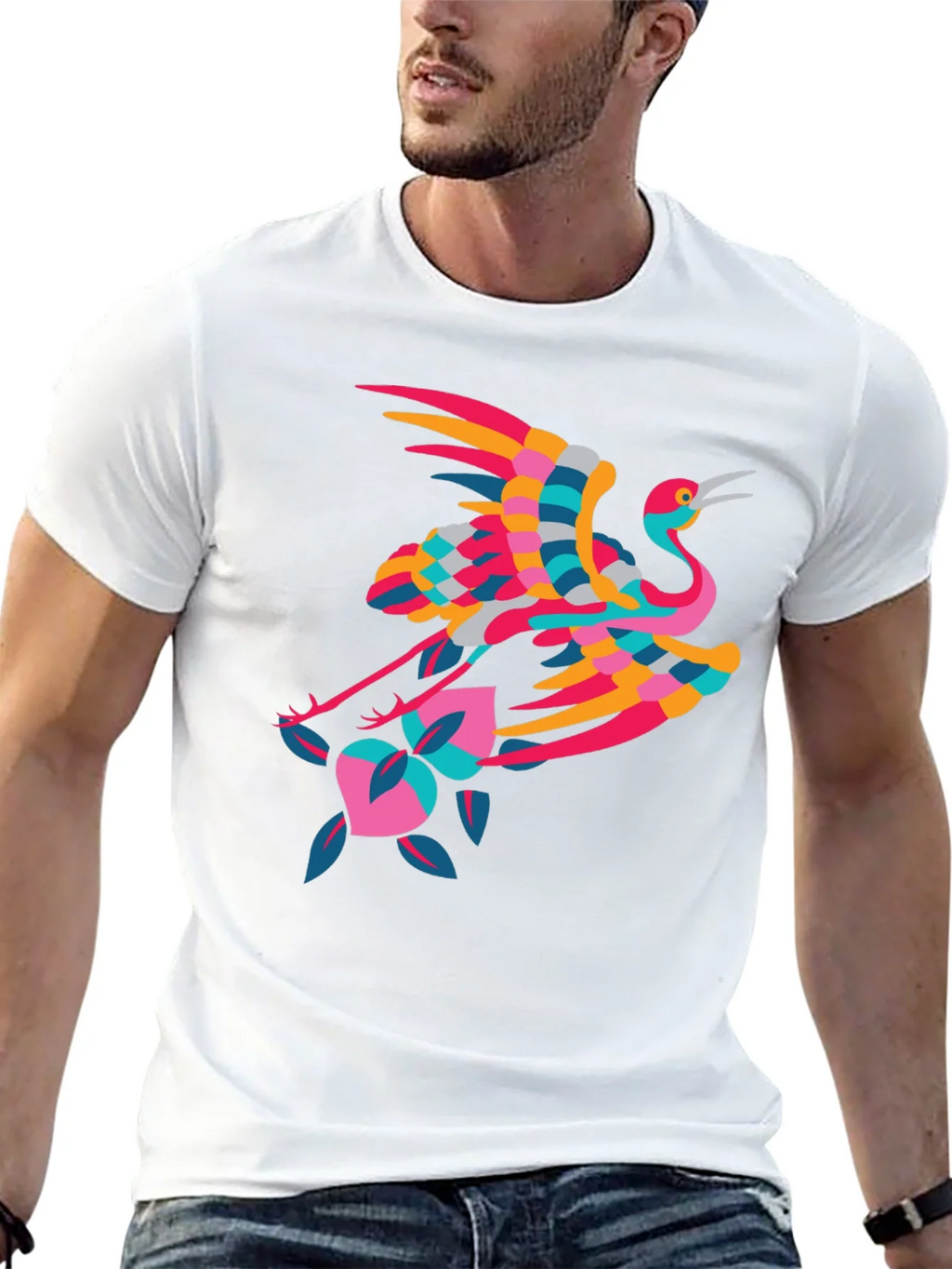 Stylish Crane Graphic Black T-Shirt product image 12