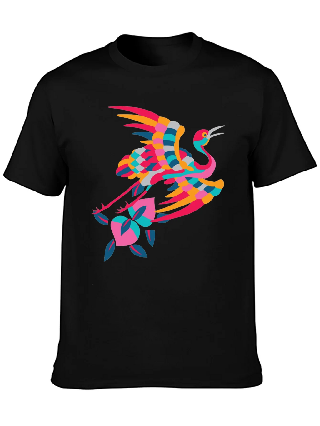 Stylish Crane Graphic Black T-Shirt product image 3