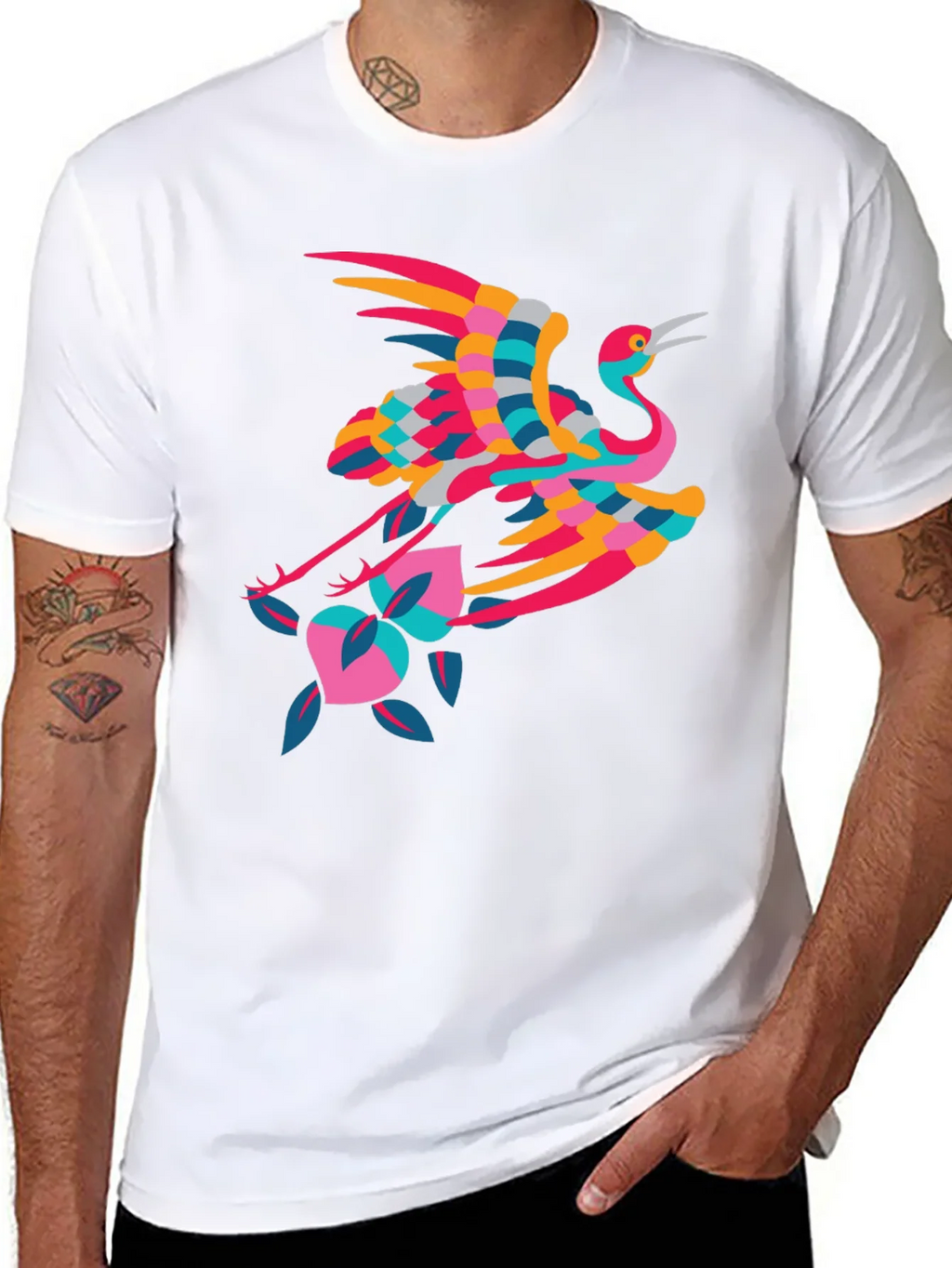 Stylish Crane Graphic Black T-Shirt product image 7
