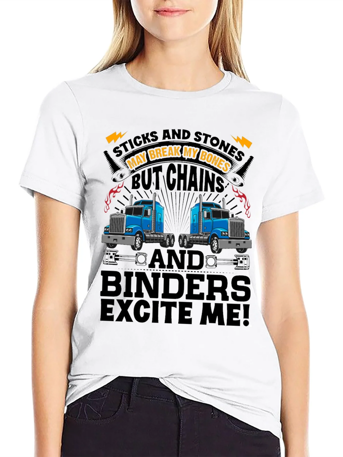 Truckers Humor T-Shirt: Sticks & Stones Chains & Binders product image 8