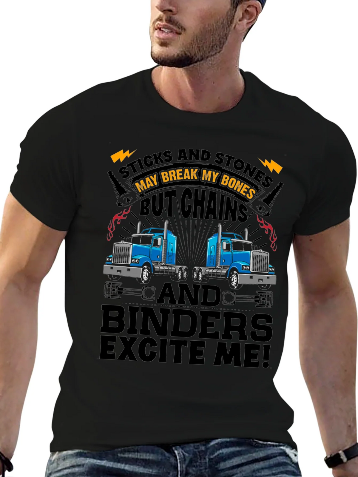 Truckers Humor T-Shirt: Sticks & Stones Chains & Binders product image 6