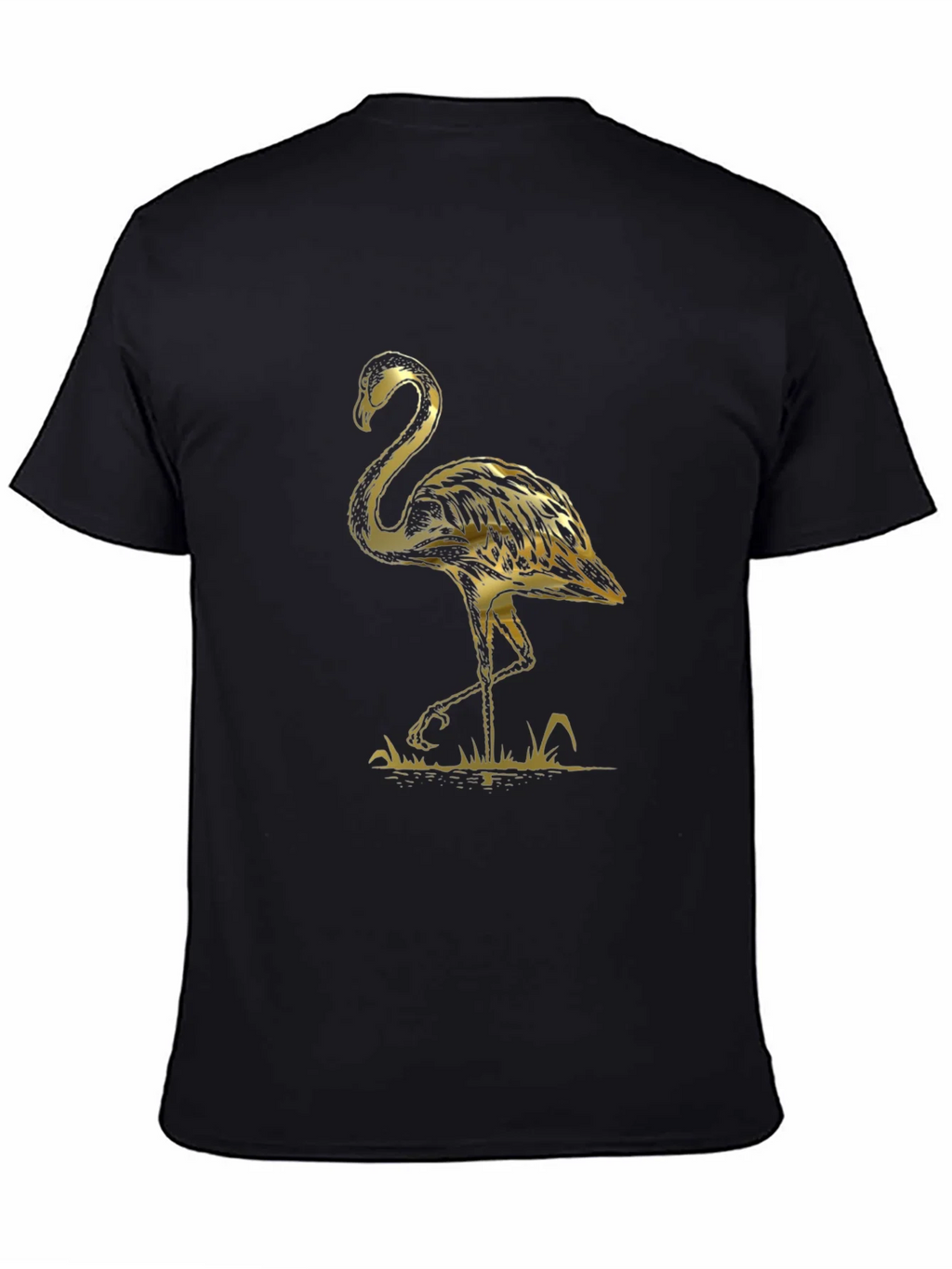 Black T-Shirt with Gold Flamingo Graphic Print product image 4