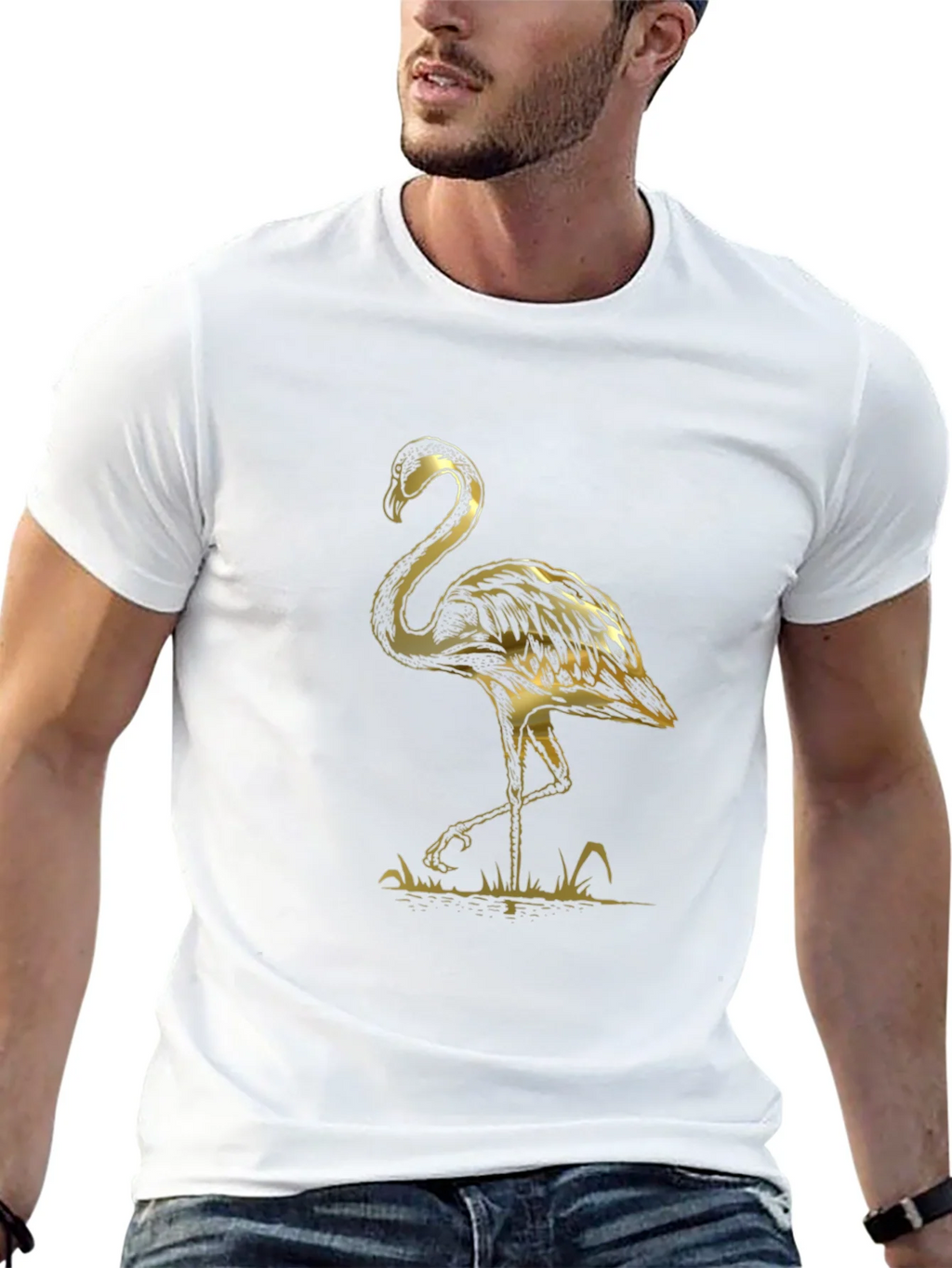 Black T-Shirt with Gold Flamingo Graphic Print product image 12