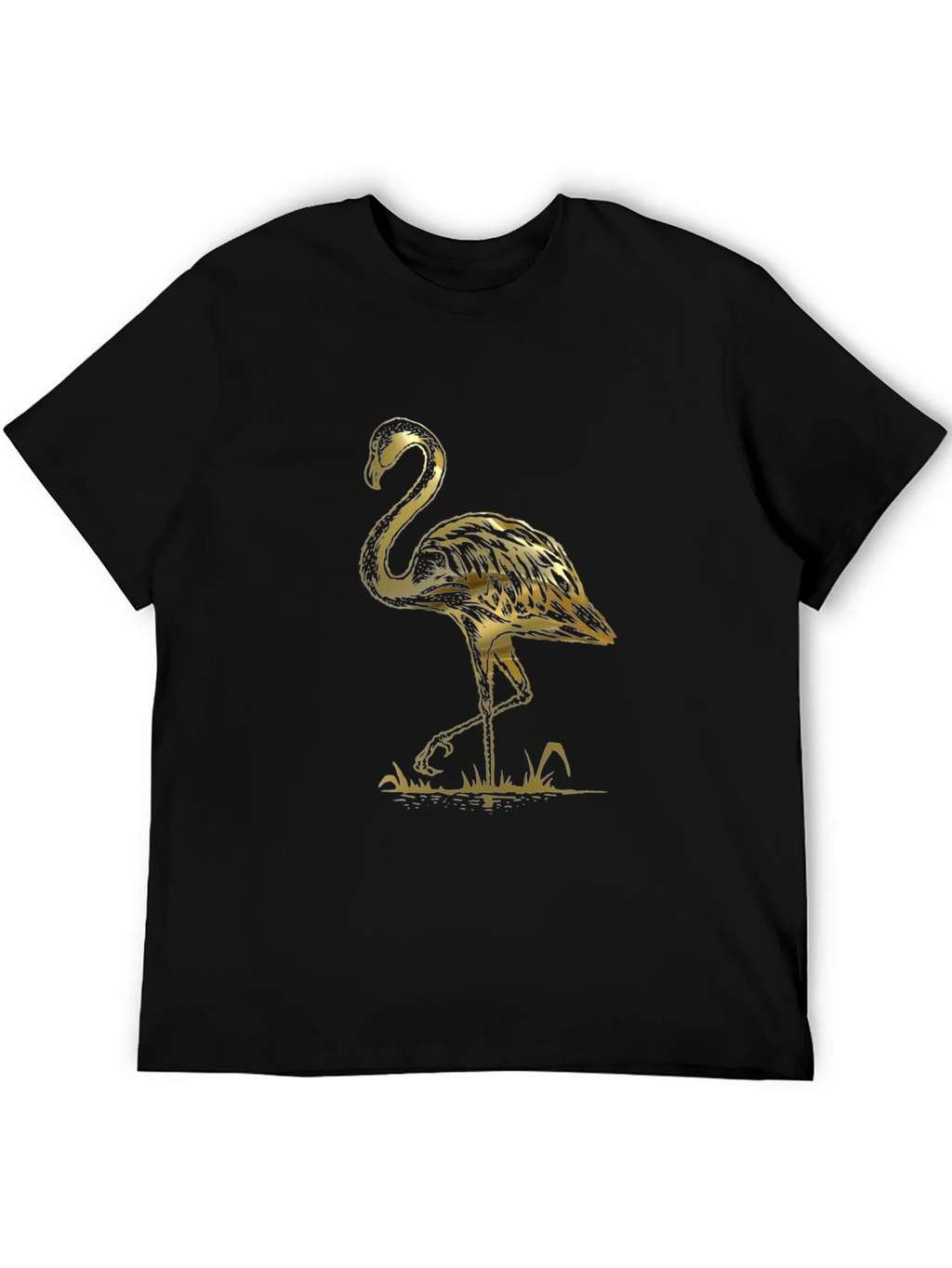 Black T-Shirt with Gold Flamingo Graphic Print product image 5