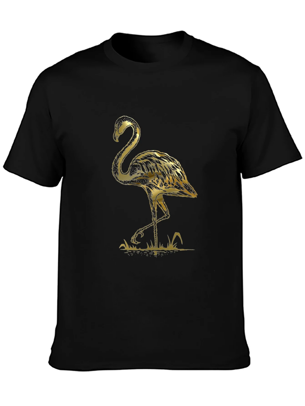 Black T-Shirt with Gold Flamingo Graphic Print product image 3
