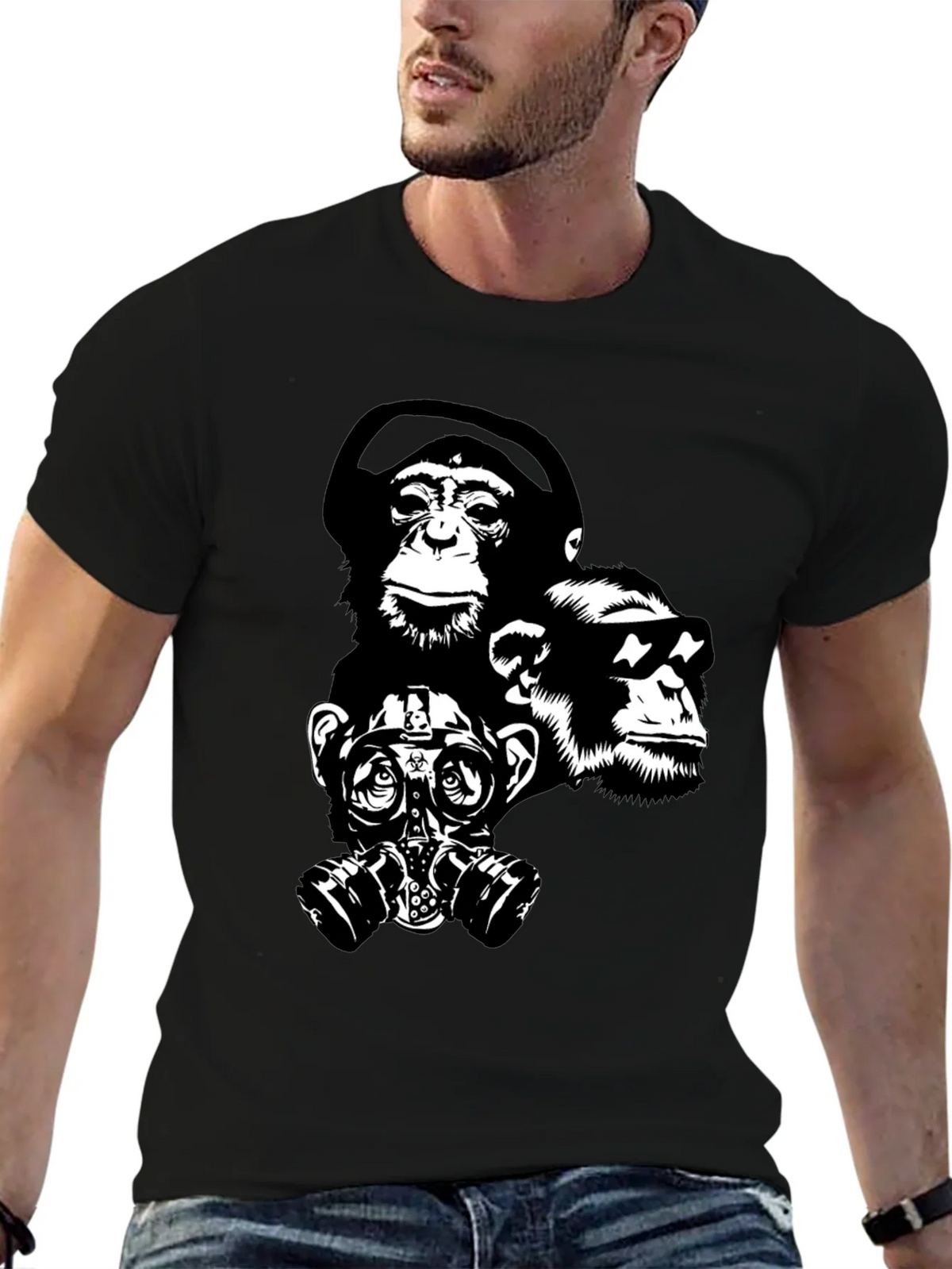 Ape Squad Black T-Shirt - Cool Monkey Design product image 4