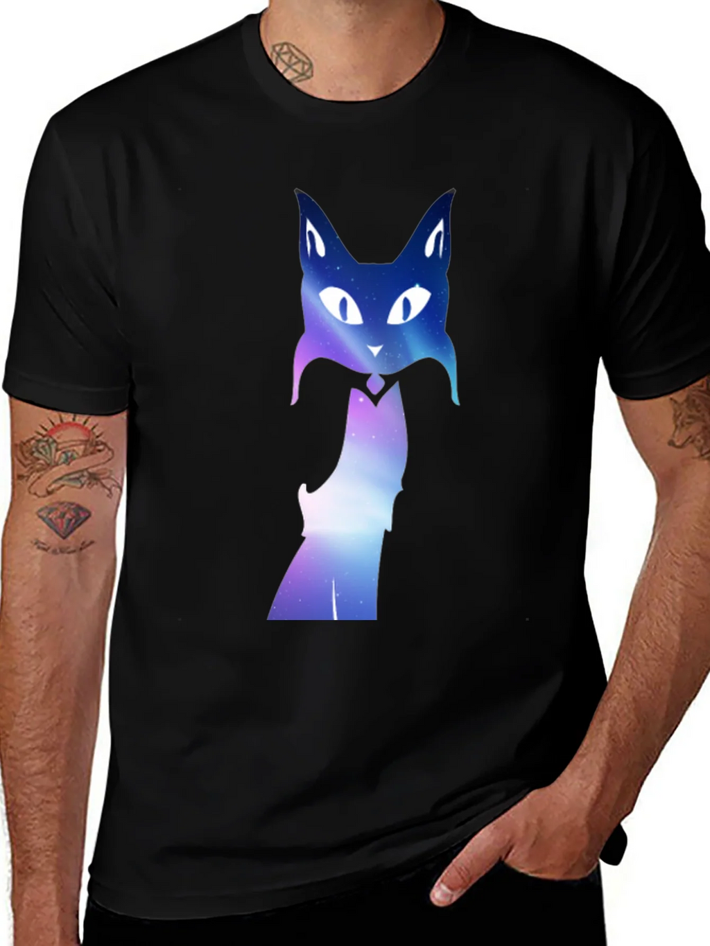 Galaxy Cat Graphic Tee - Black Crew Neck T-Shirt product image 1
