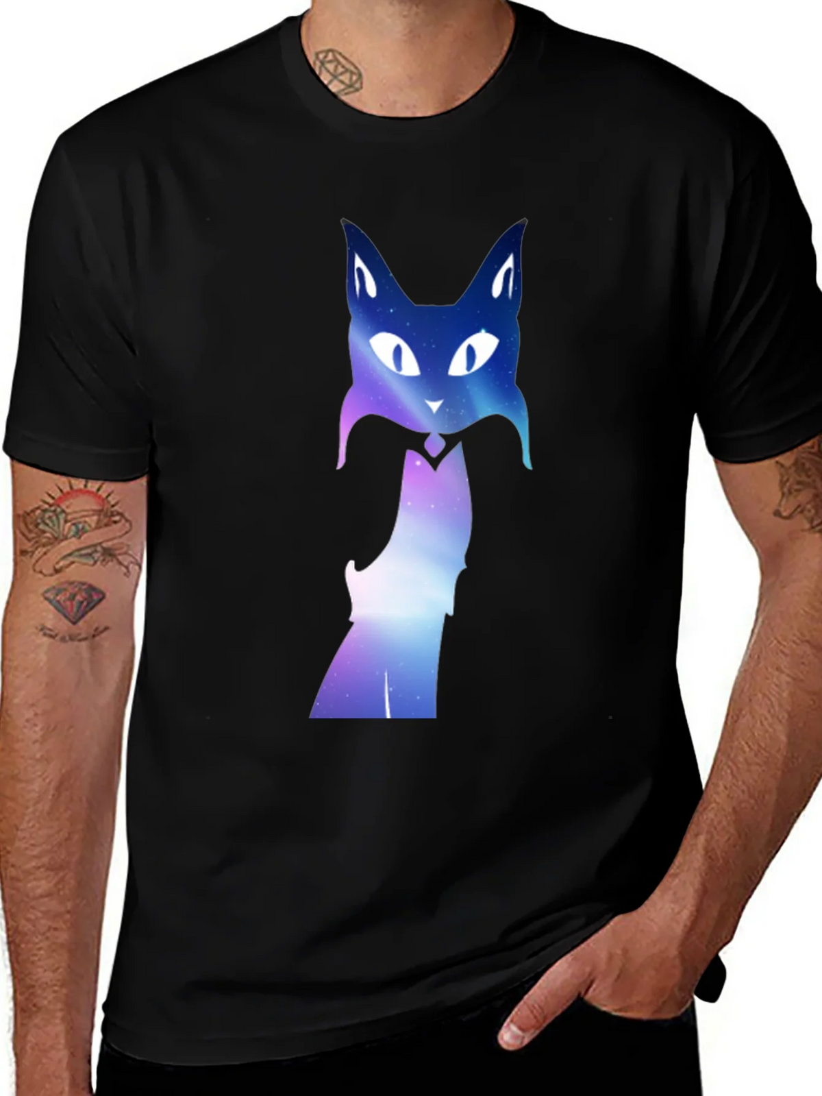 Galaxy Cat Graphic Tee - Black Crew Neck T-Shirt product image 1