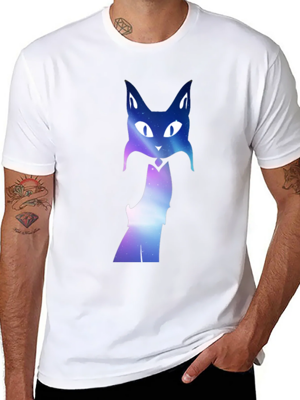 Galaxy Cat Graphic Tee - Black Crew Neck T-Shirt product image 7