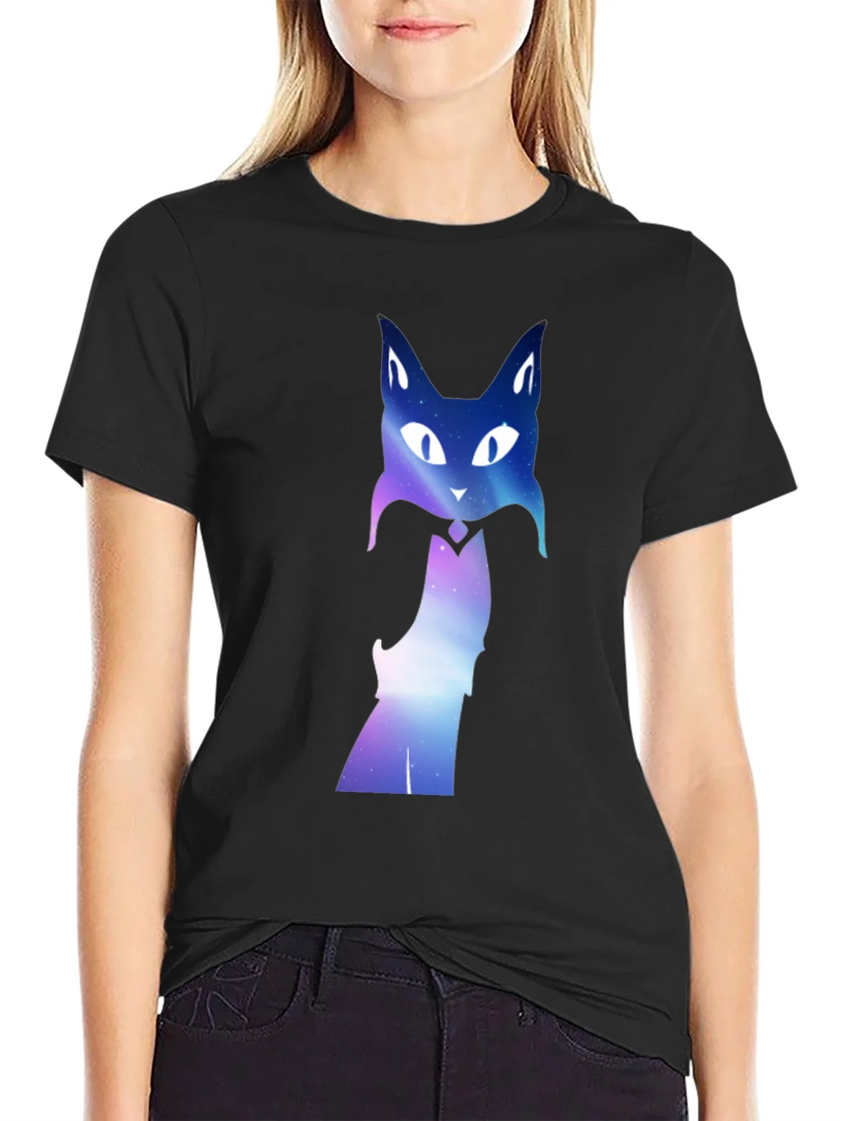 Galaxy Cat Graphic Tee - Black Crew Neck T-Shirt product image 2