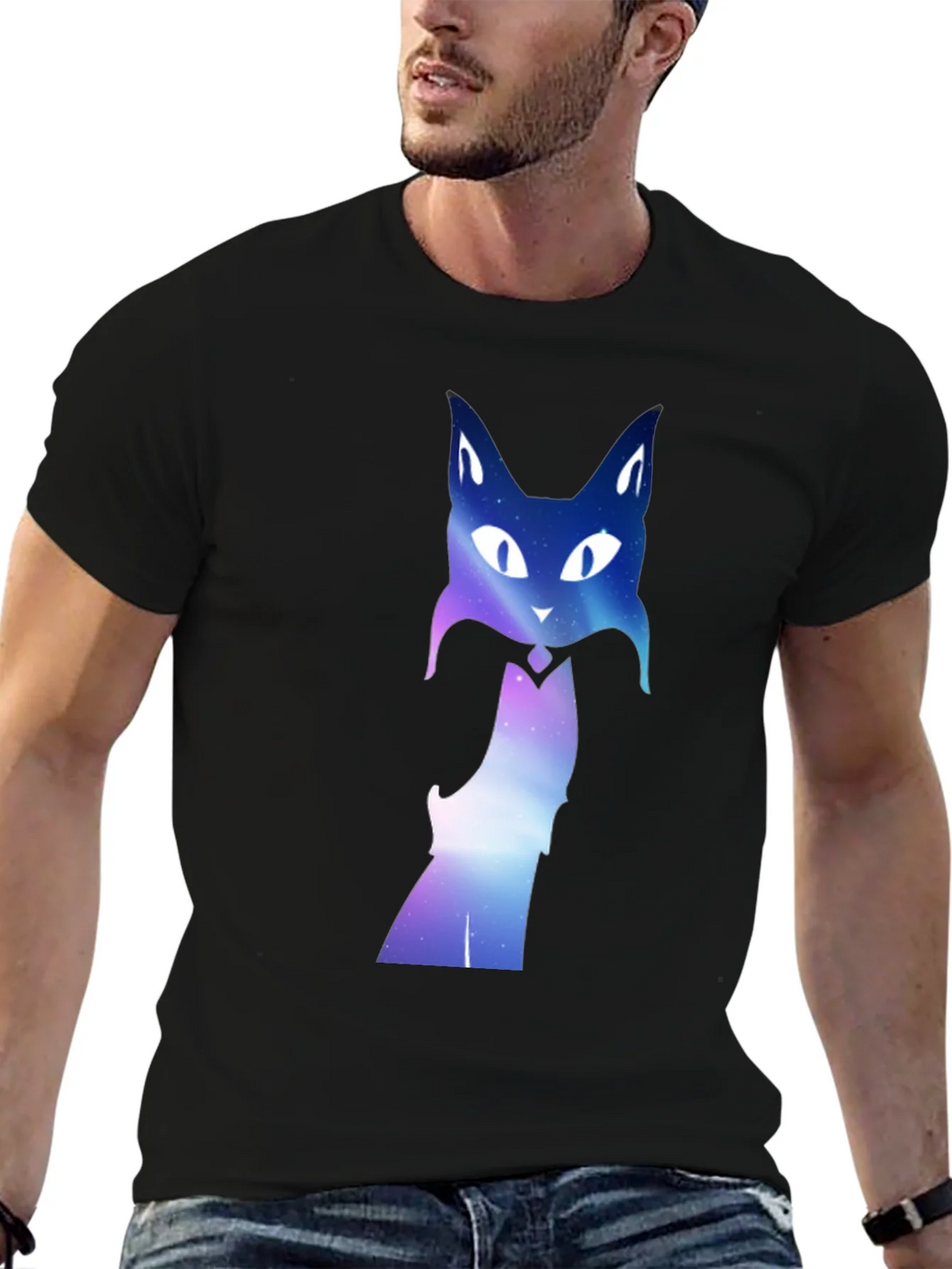 Galaxy Cat Graphic Tee - Black Crew Neck T-Shirt product image 6