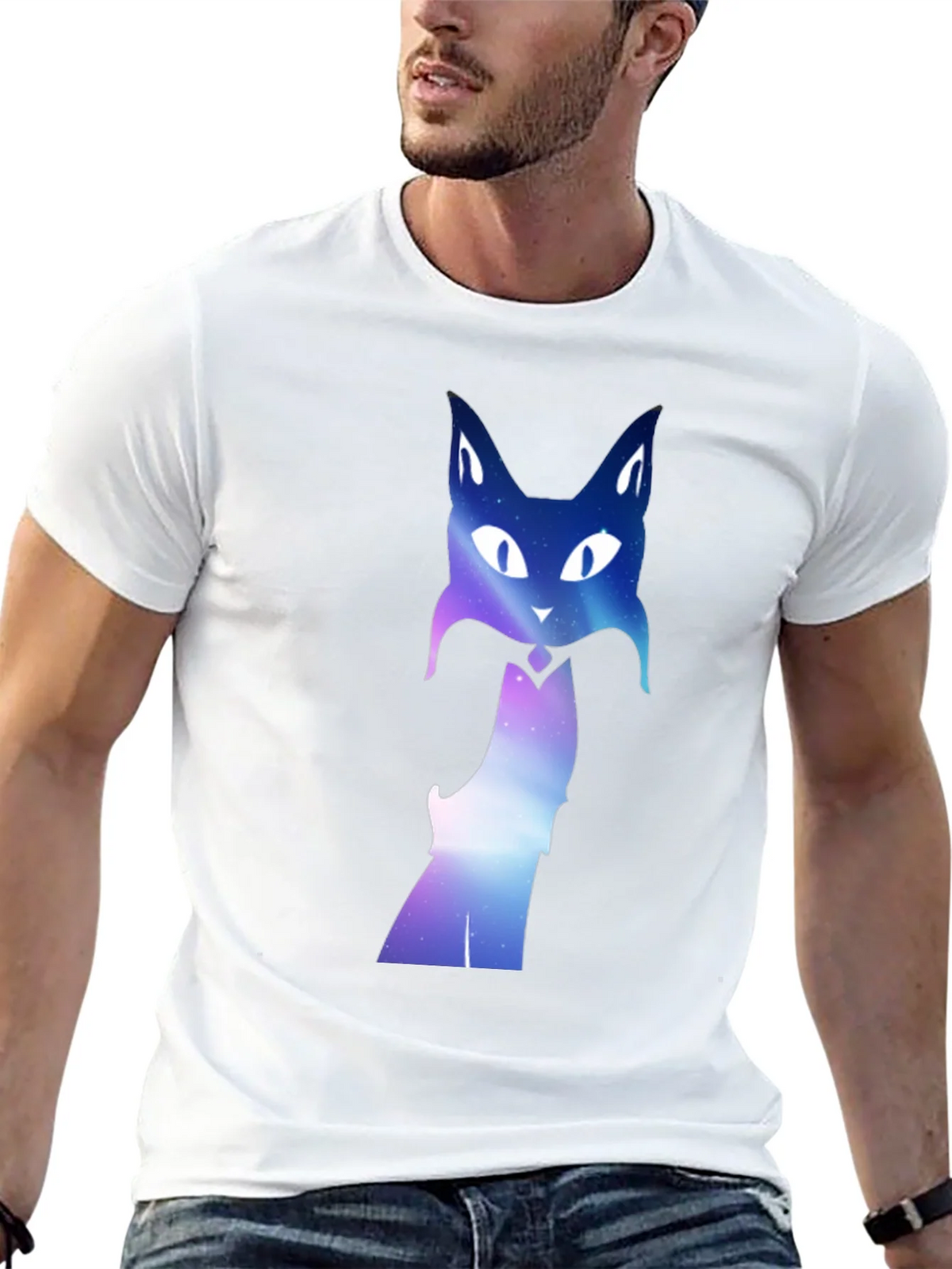 Galaxy Cat Graphic Tee - Black Crew Neck T-Shirt product image 12