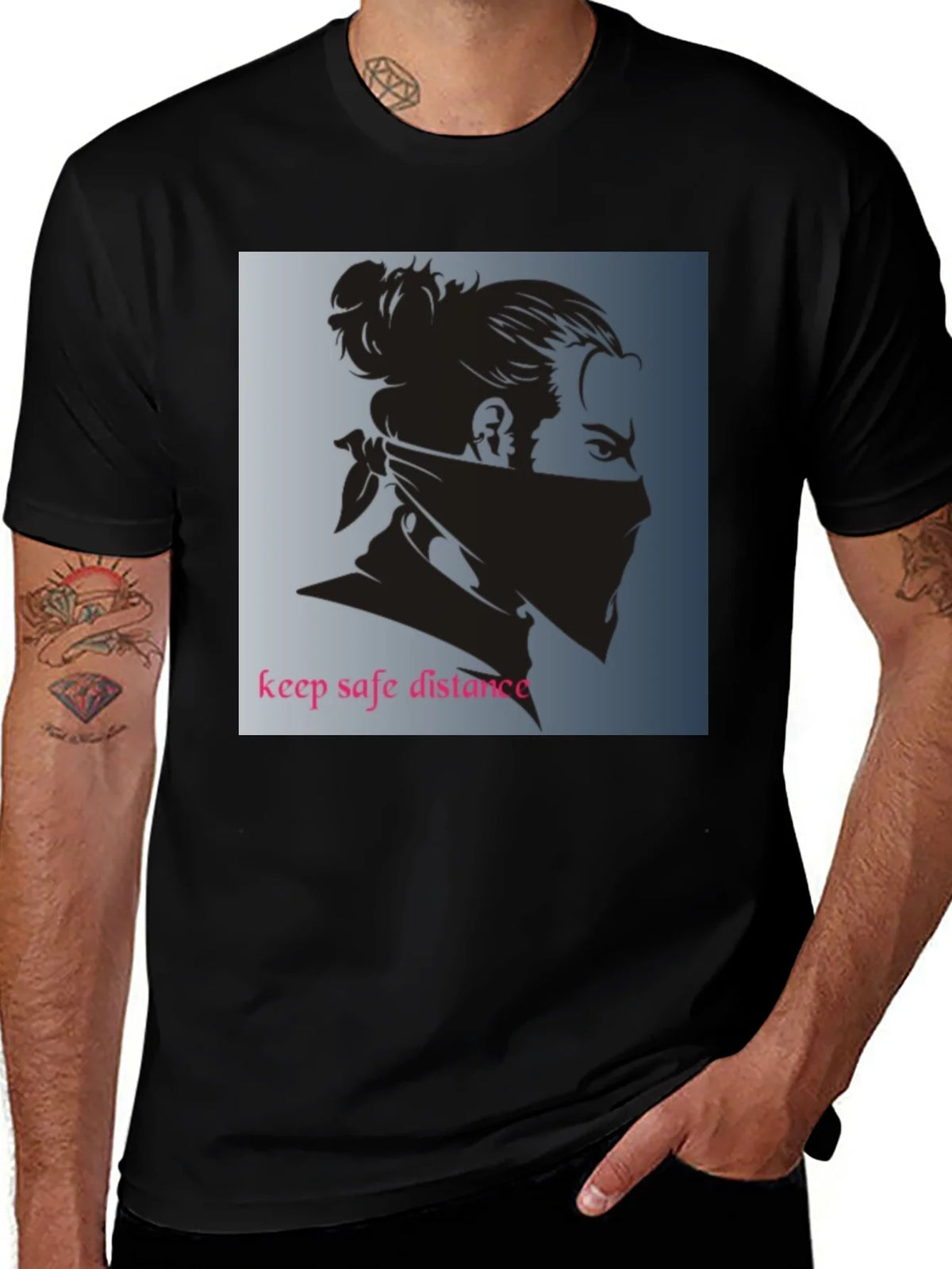 Black Graphic Tee - Keep Safe Distance Design product image 1