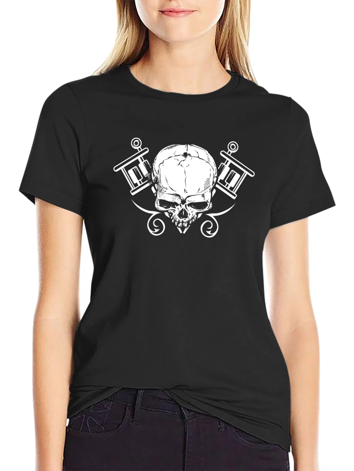 Skull & Tattoo Gun Graphic Black T-Shirt product image 2
