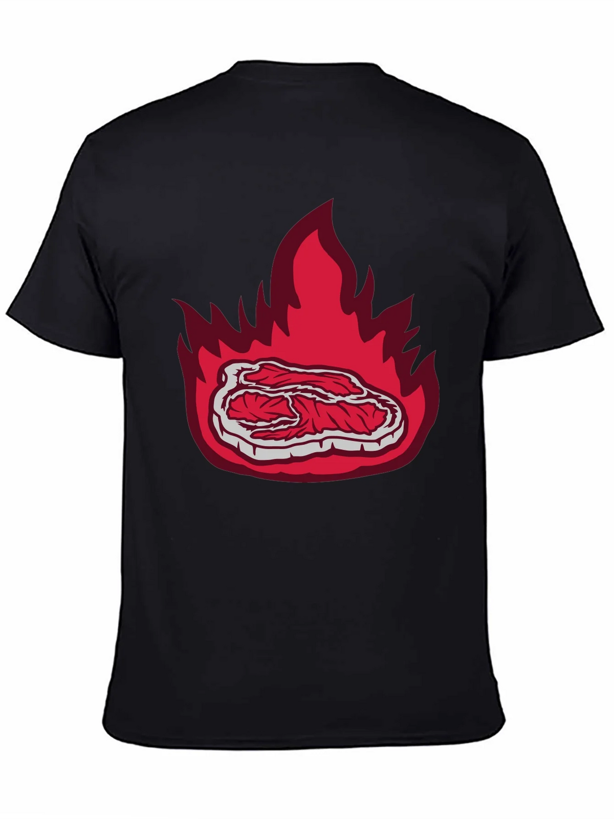 Burning Steak Graphic T-Shirt - Black Casual Tee product image 4