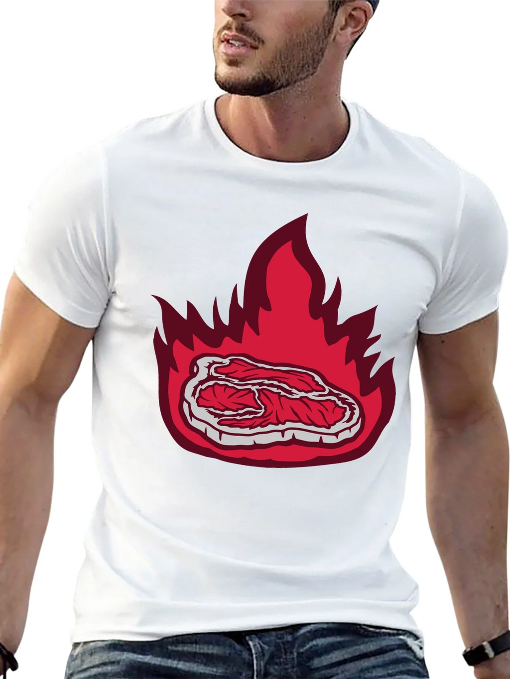Burning Steak Graphic T-Shirt - Black Casual Tee product image 12