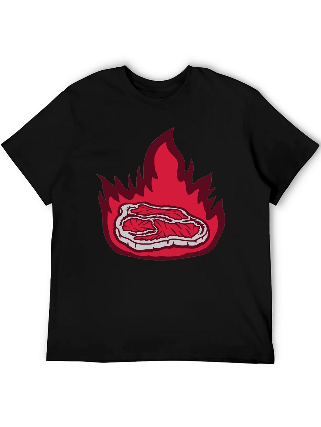 Burning Steak Graphic T-Shirt - Black Casual Tee product image 5