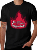 Burning Steak Graphic T-Shirt - Black Casual Tee product image 1