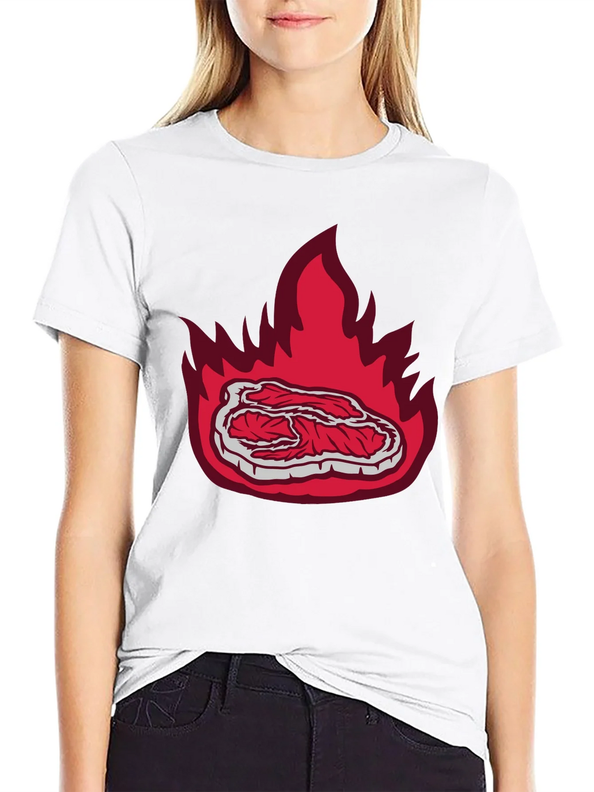 Burning Steak Graphic T-Shirt - Black Casual Tee product image 8