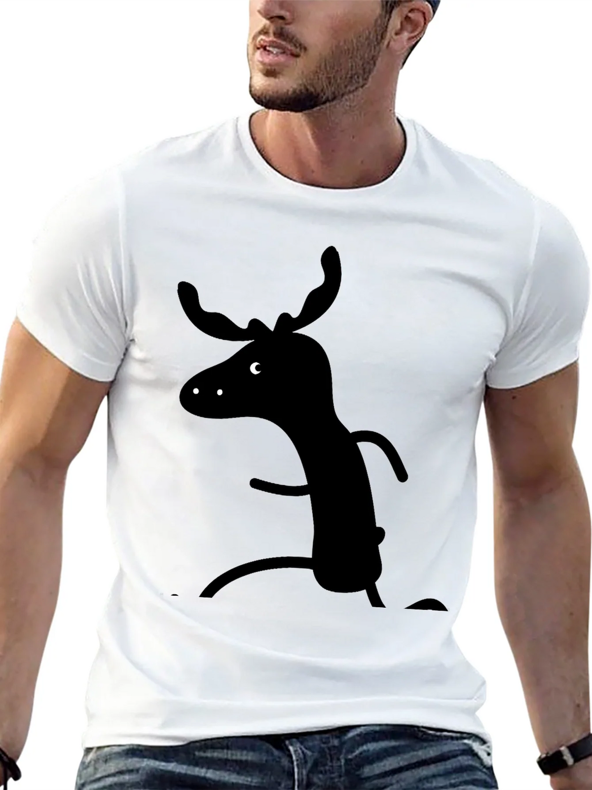 Whimsical Moose Graphic Tee - Black Cotton T-Shirt product image 12