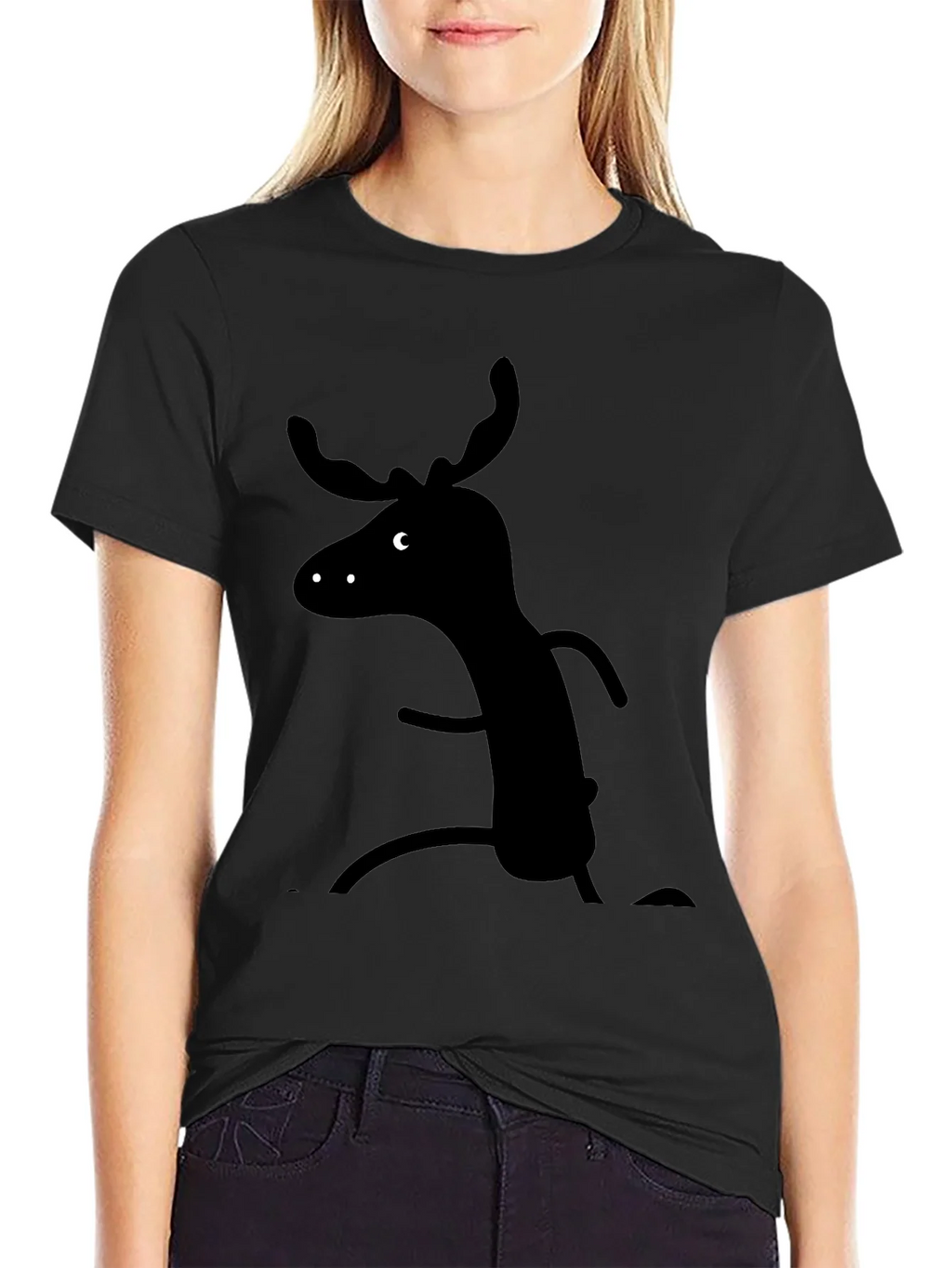 Whimsical Moose Graphic Tee - Black Cotton T-Shirt product image 2