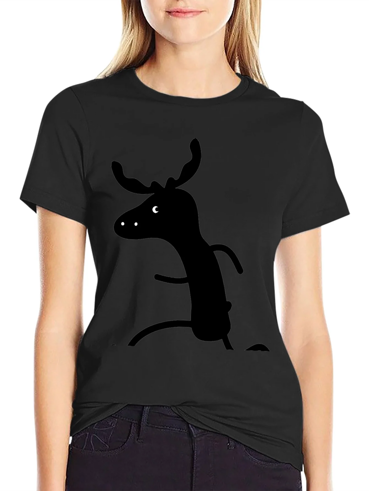 Whimsical Moose Graphic Tee - Black Cotton T-Shirt product image 2