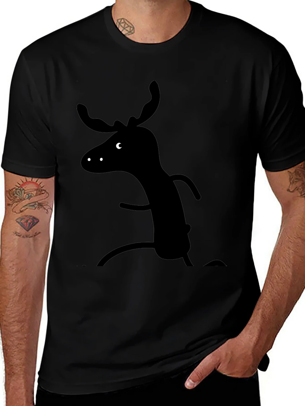 Whimsical Moose Graphic Tee - Black Cotton T-Shirt product image 1