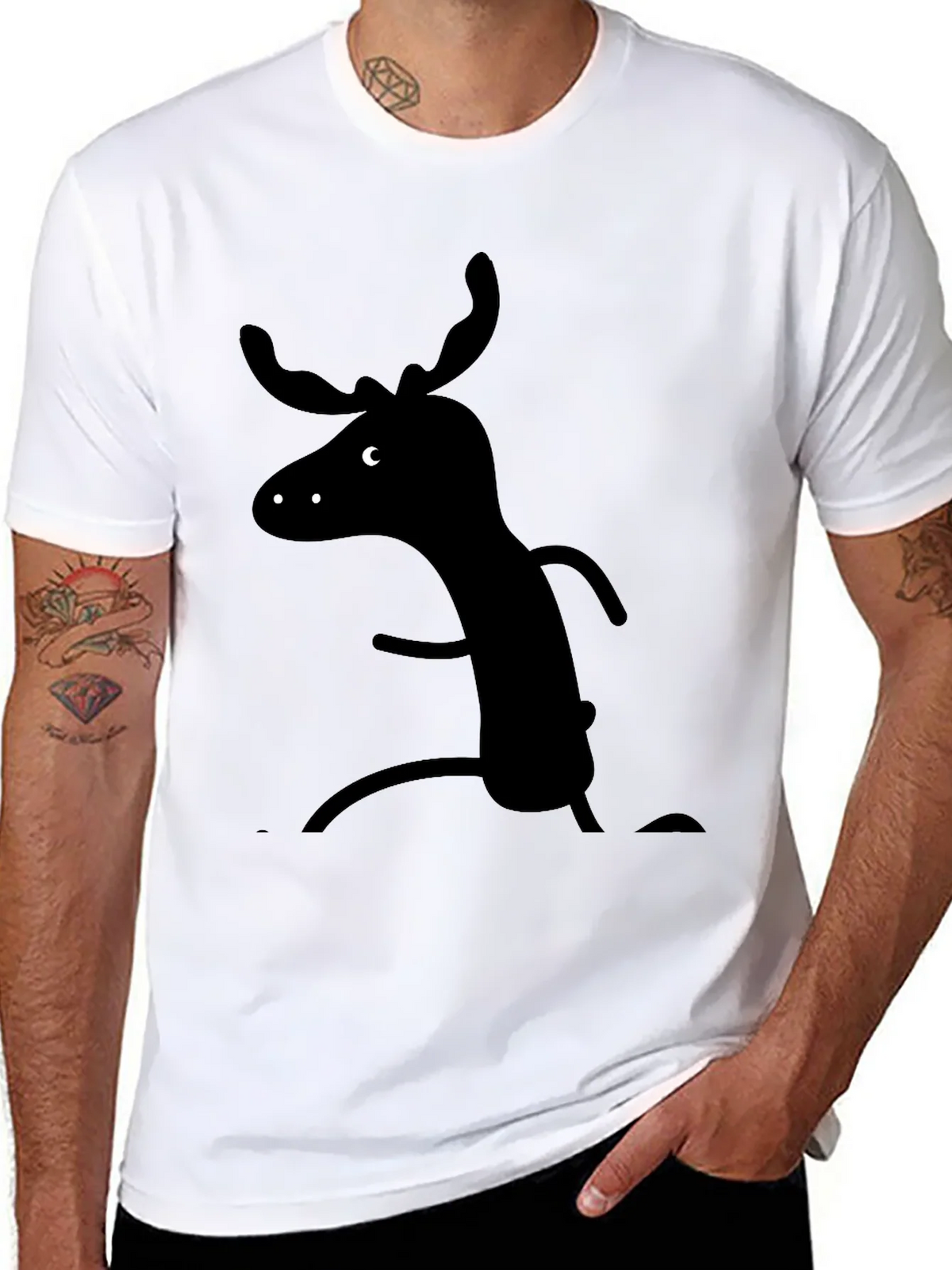 Whimsical Moose Graphic Tee - Black Cotton T-Shirt product image 7