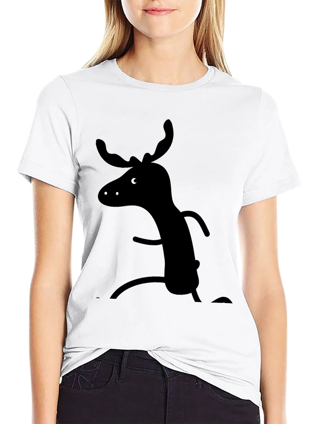 Whimsical Moose Graphic Tee - Black Cotton T-Shirt product image 8
